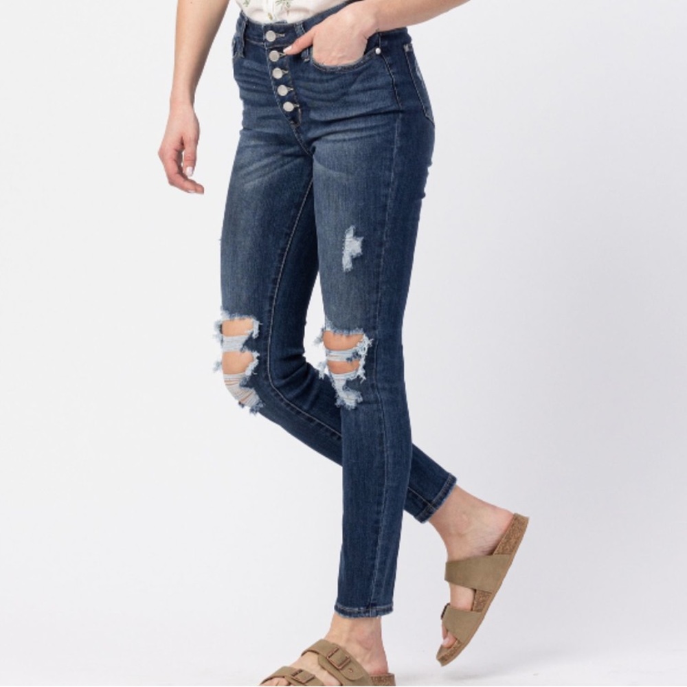 NWT Judy Blue 88477 hi rise button fly skinny Jean 28” size 24W - Picture 5 of 10
